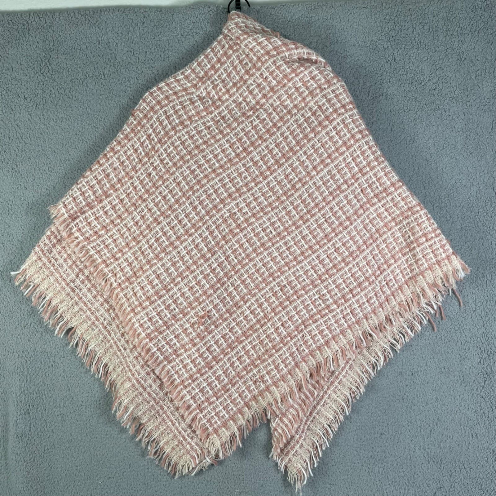 Vince Camuto Tweed Poncho Cape Fringe Toggle Ruana Shawl Wrap Pink One Size - Thumbnail 7