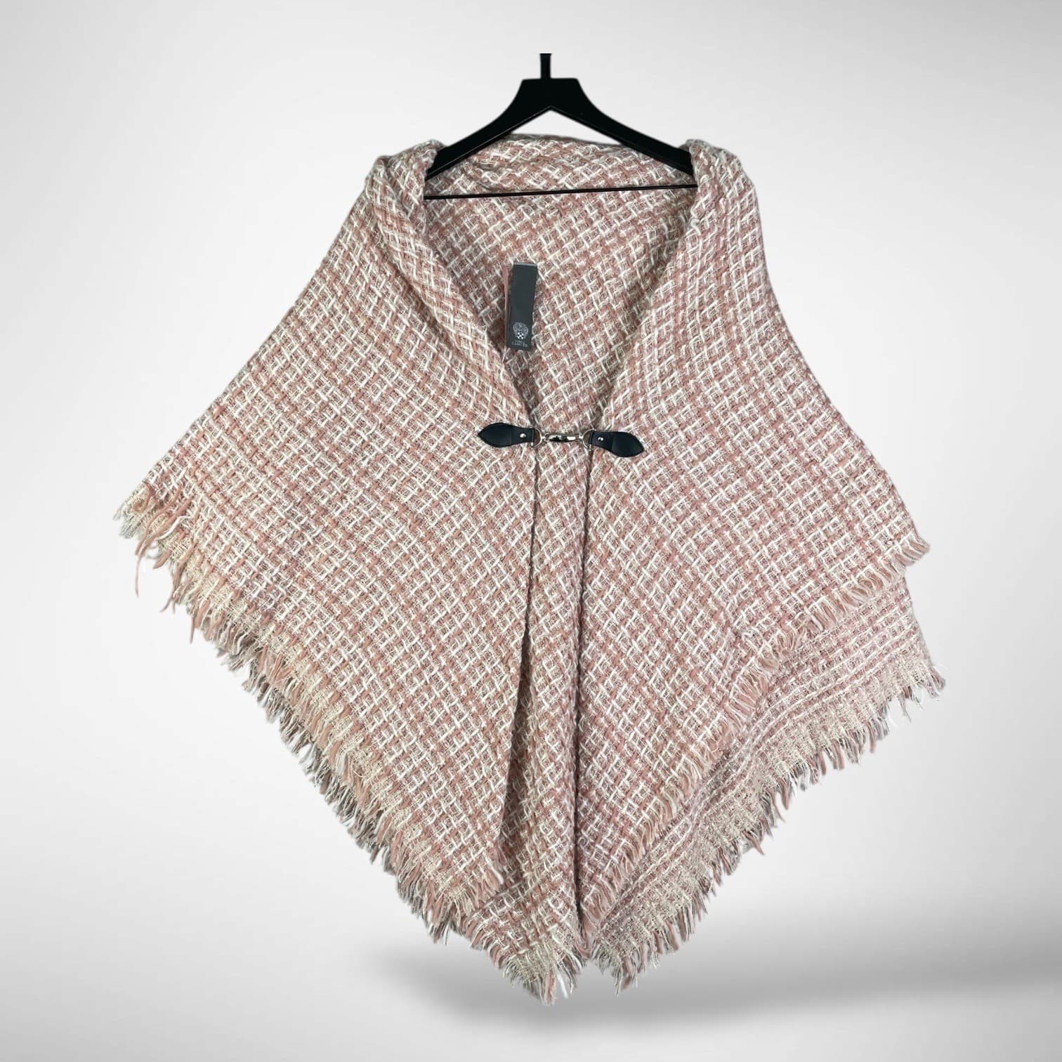 Vince Camuto Tweed Poncho Cape Fringe Toggle Ruana Shawl Wrap Pink One Size - Thumbnail 2