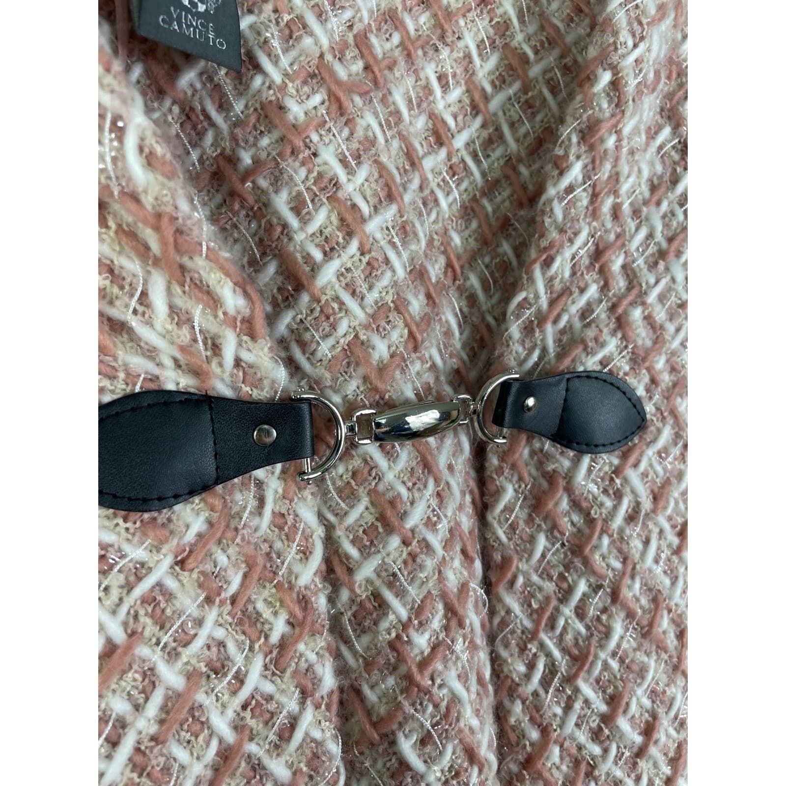 Vince Camuto Tweed Poncho Cape Fringe Toggle Ruana Shawl Wrap Pink One Size - Thumbnail 10