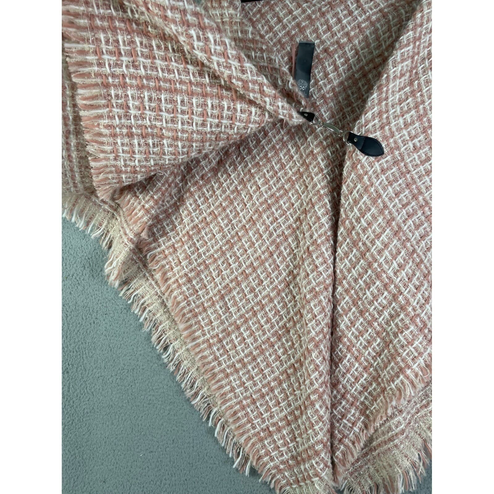 Vince Camuto Tweed Poncho Cape Fringe Toggle Ruana Shawl Wrap Pink One Size - Thumbnail 11