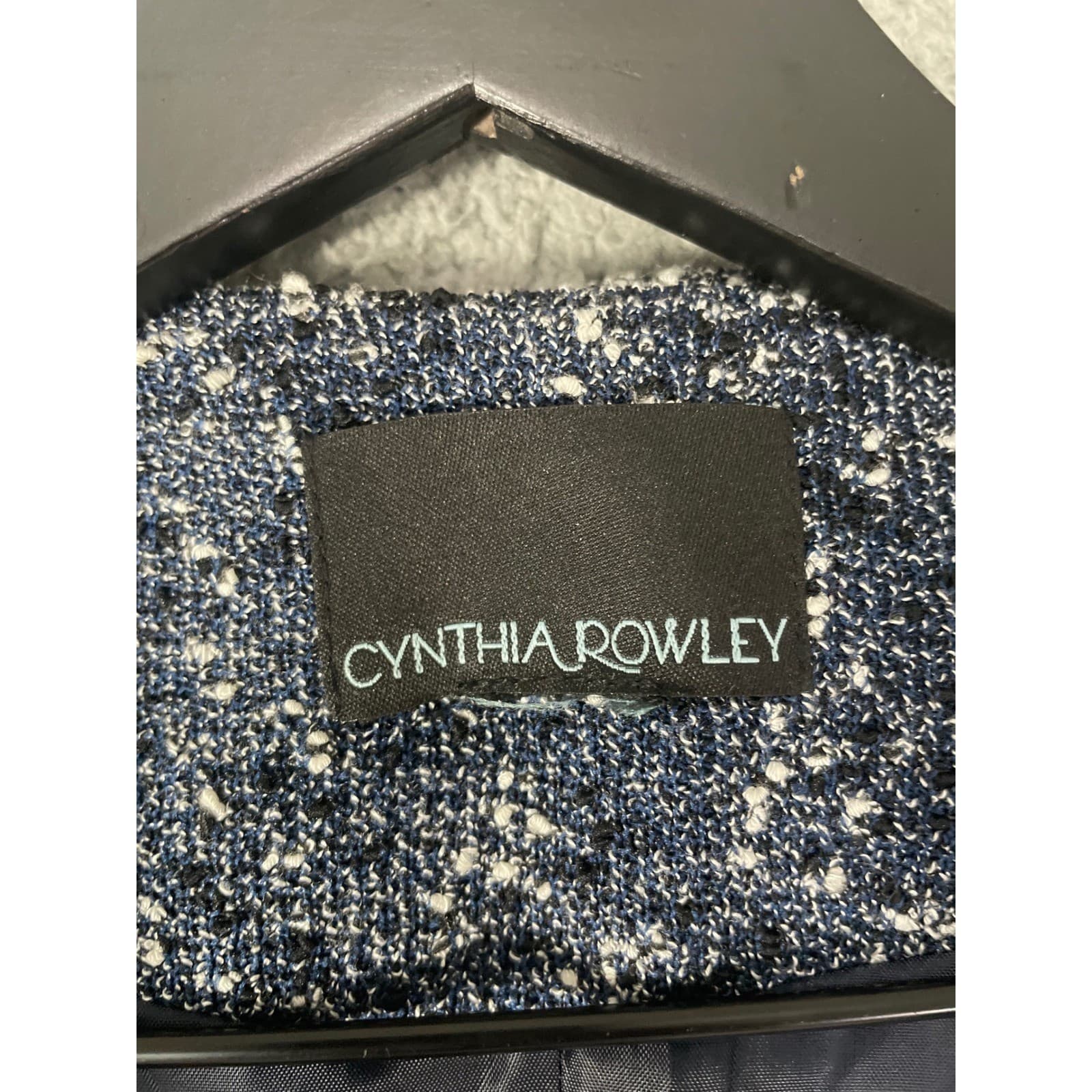 Tweed Blazer Womens Medium Navy White Ruffle Jacket Career Cynthia Rowley - Thumbnail 4