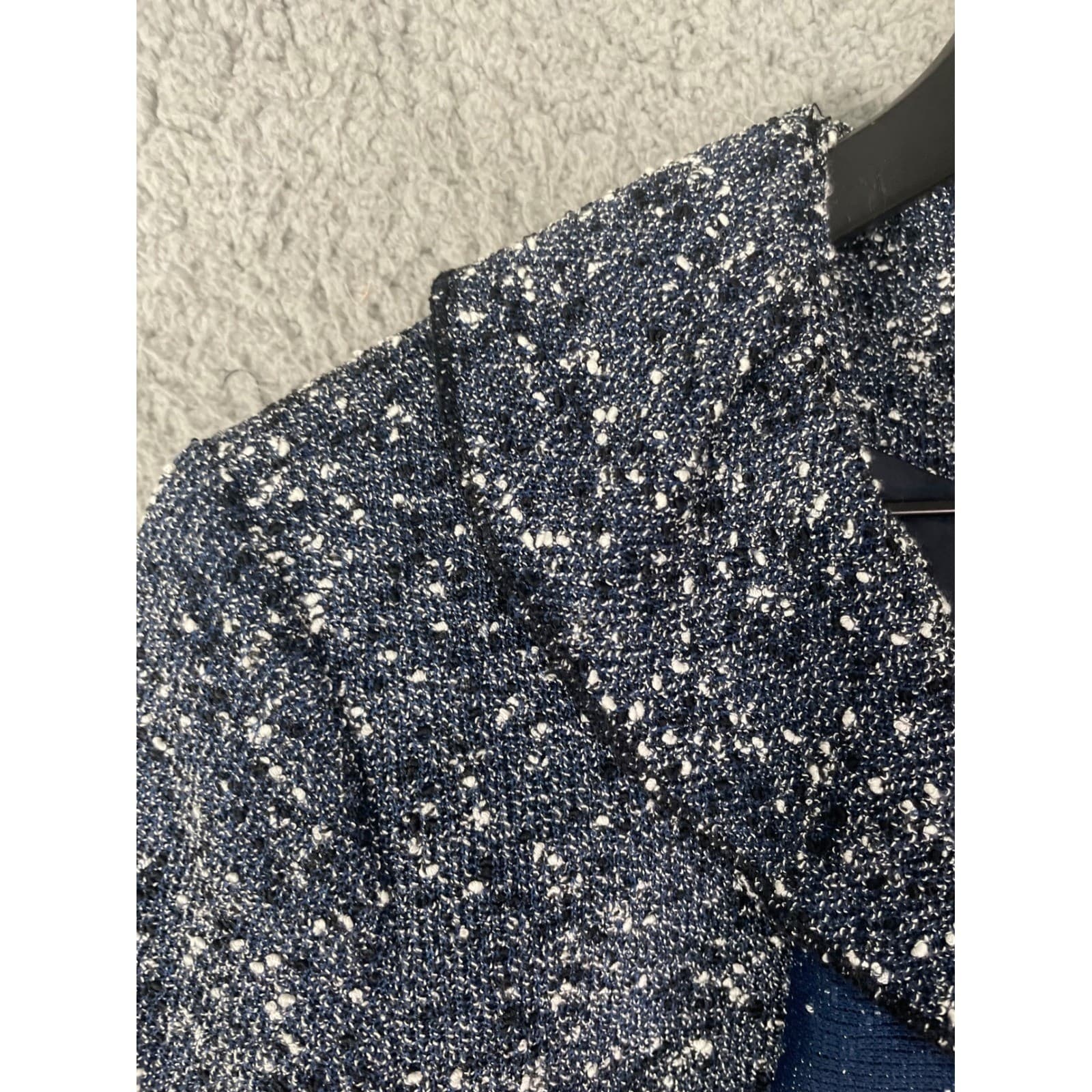 Tweed Blazer Womens Medium Navy White Ruffle Jacket Career Cynthia Rowley - Thumbnail 5