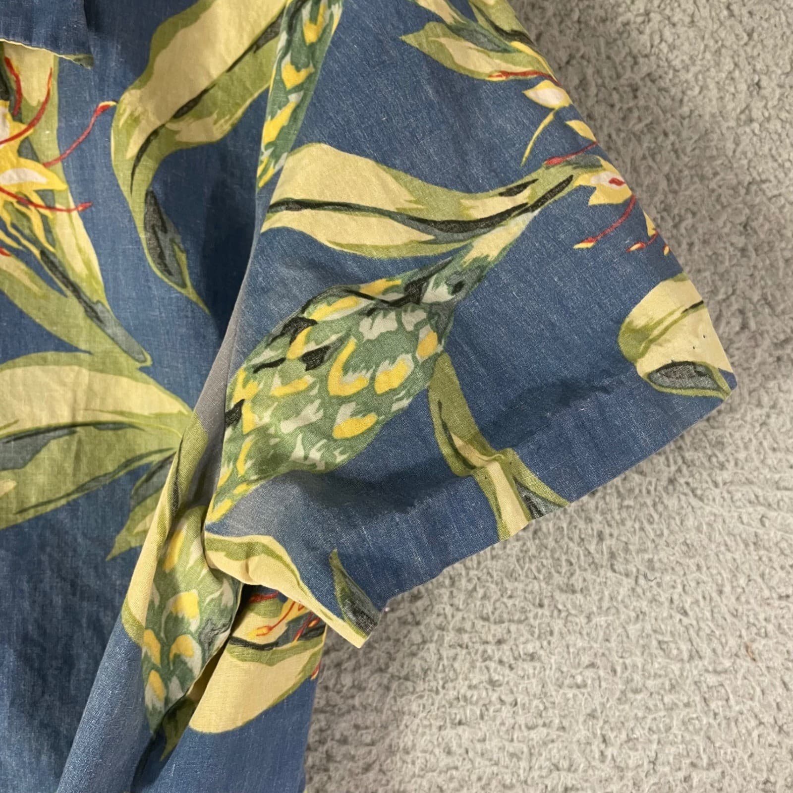 Reyn Spooner Hawaiian Shirt Mens Large Blue Yellow Pineapple Spooner Vintage - Thumbnail 9
