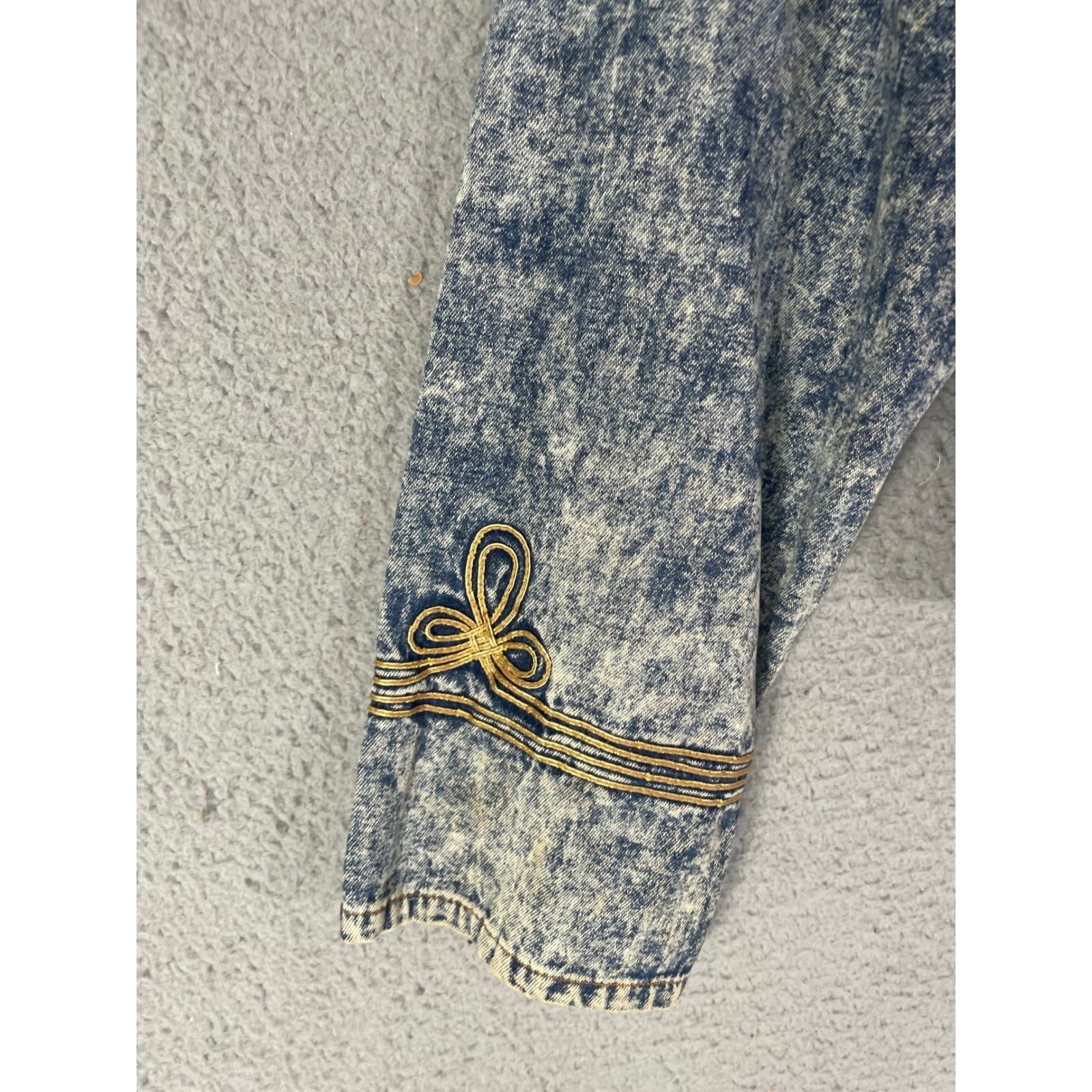 Vintage Acid Wash Denim Jacket Womens Small Military Embroidered 80s Crop - Thumbnail 9