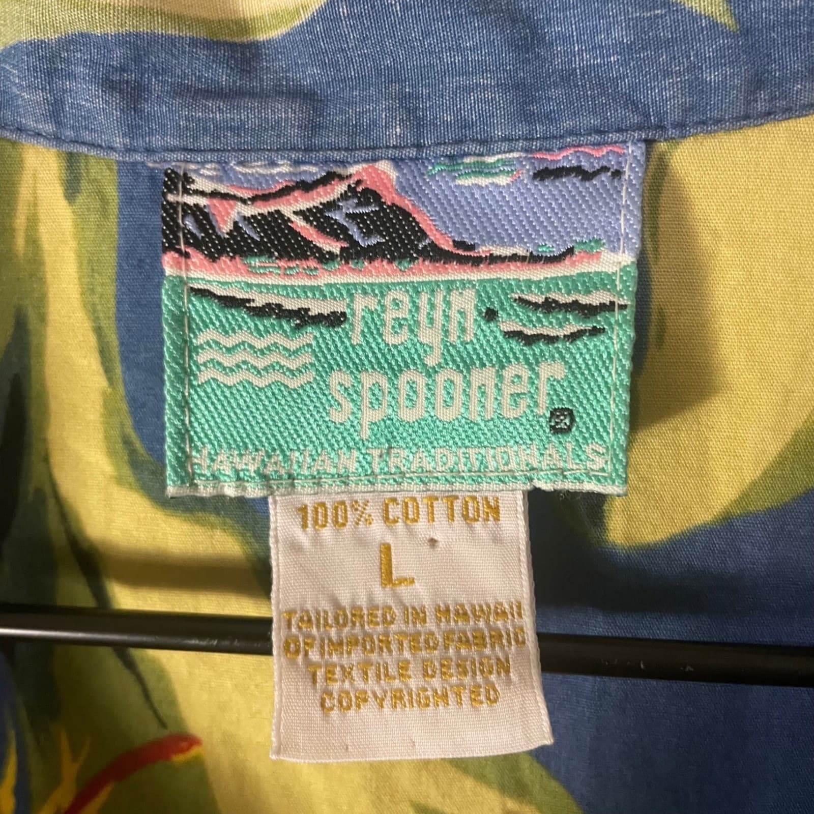 Reyn Spooner Hawaiian Shirt Mens Large Blue Yellow Pineapple Spooner Vintage - Thumbnail 4