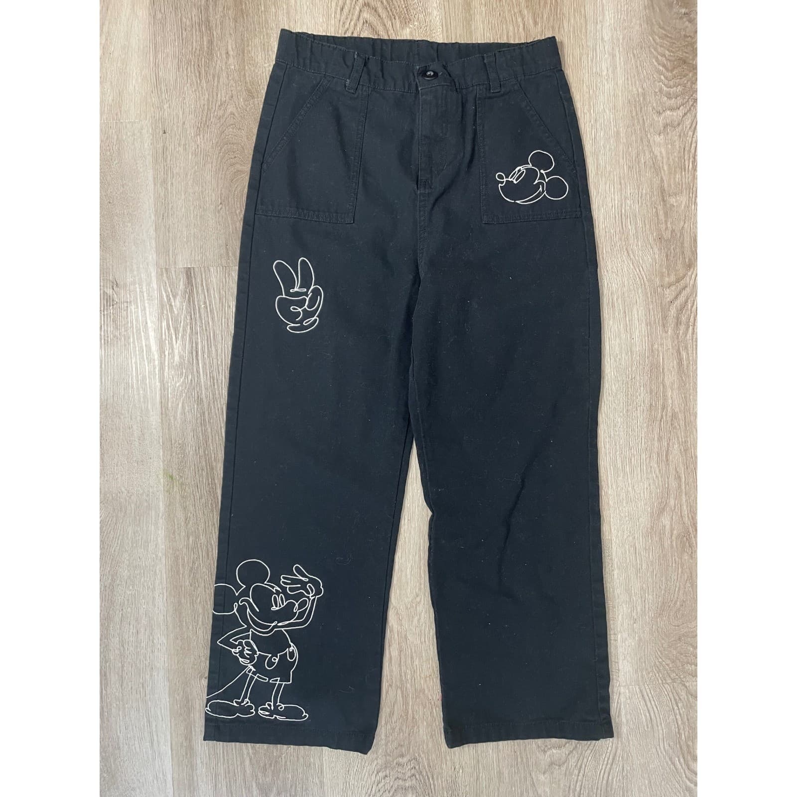 Disney Parks Mickey Mouse Pants Kids Size 13 Black Graphic Print Casual Youth - Thumbnail 4