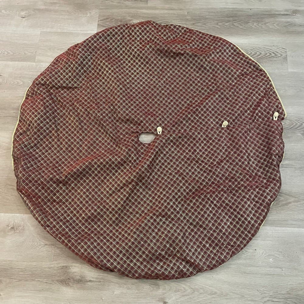Maroon Plaid Glitter Button Tree Skirt 48" Primitive Country Decor - Thumbnail 6