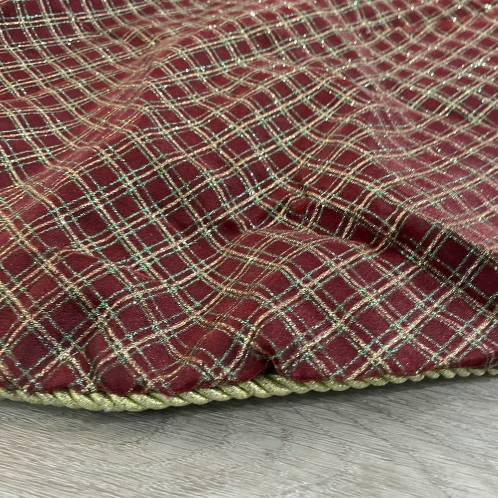Maroon Plaid Glitter Button Tree Skirt 48" Primitive Country Decor - Thumbnail 8