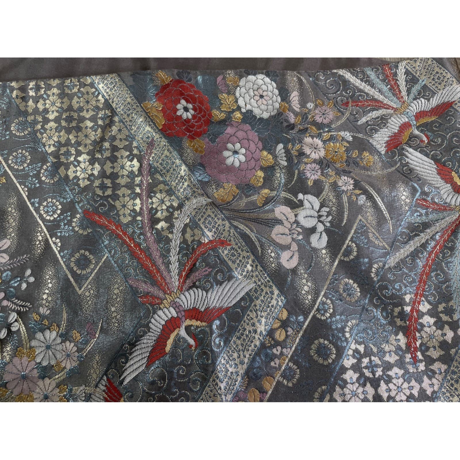 Japanese Crane Table Runner 58” Gray Floral Asian Bird Dining Decor Oriental - Thumbnail 10