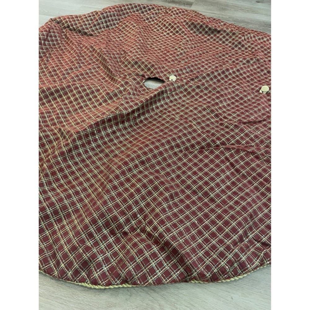 Maroon Plaid Glitter Button Tree Skirt 48" Primitive Country Decor - Thumbnail 9