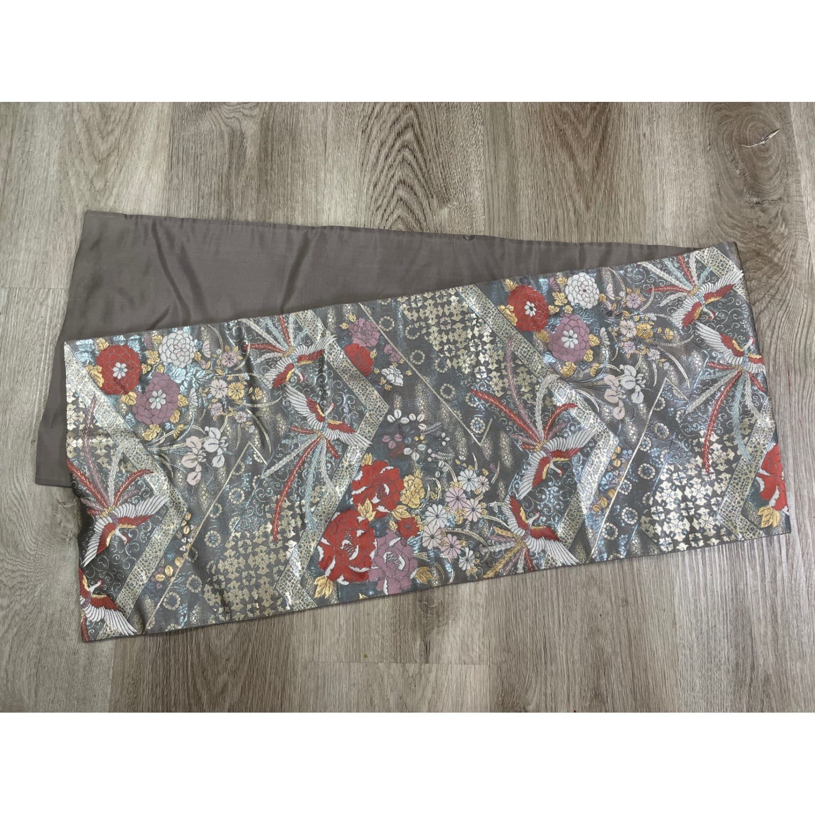 Japanese Crane Table Runner 58” Gray Floral Asian Bird Dining Decor Oriental - Thumbnail 8