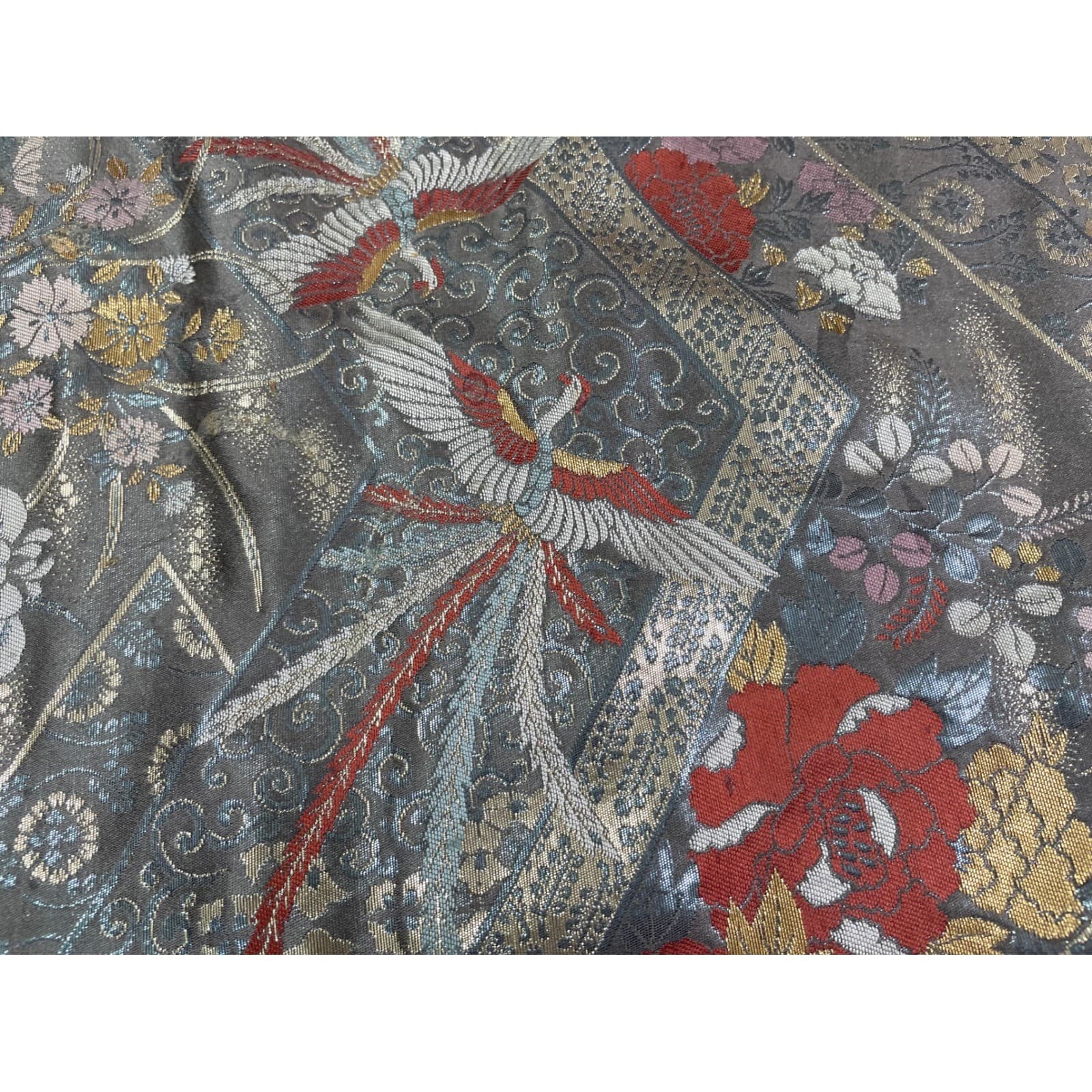 Japanese Crane Table Runner 58” Gray Floral Asian Bird Dining Decor Oriental - Thumbnail 9
