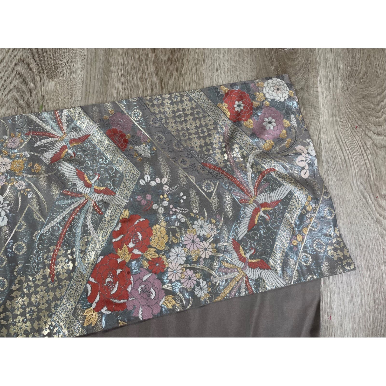Japanese Crane Table Runner 58” Gray Floral Asian Bird Dining Decor Oriental - Thumbnail 5