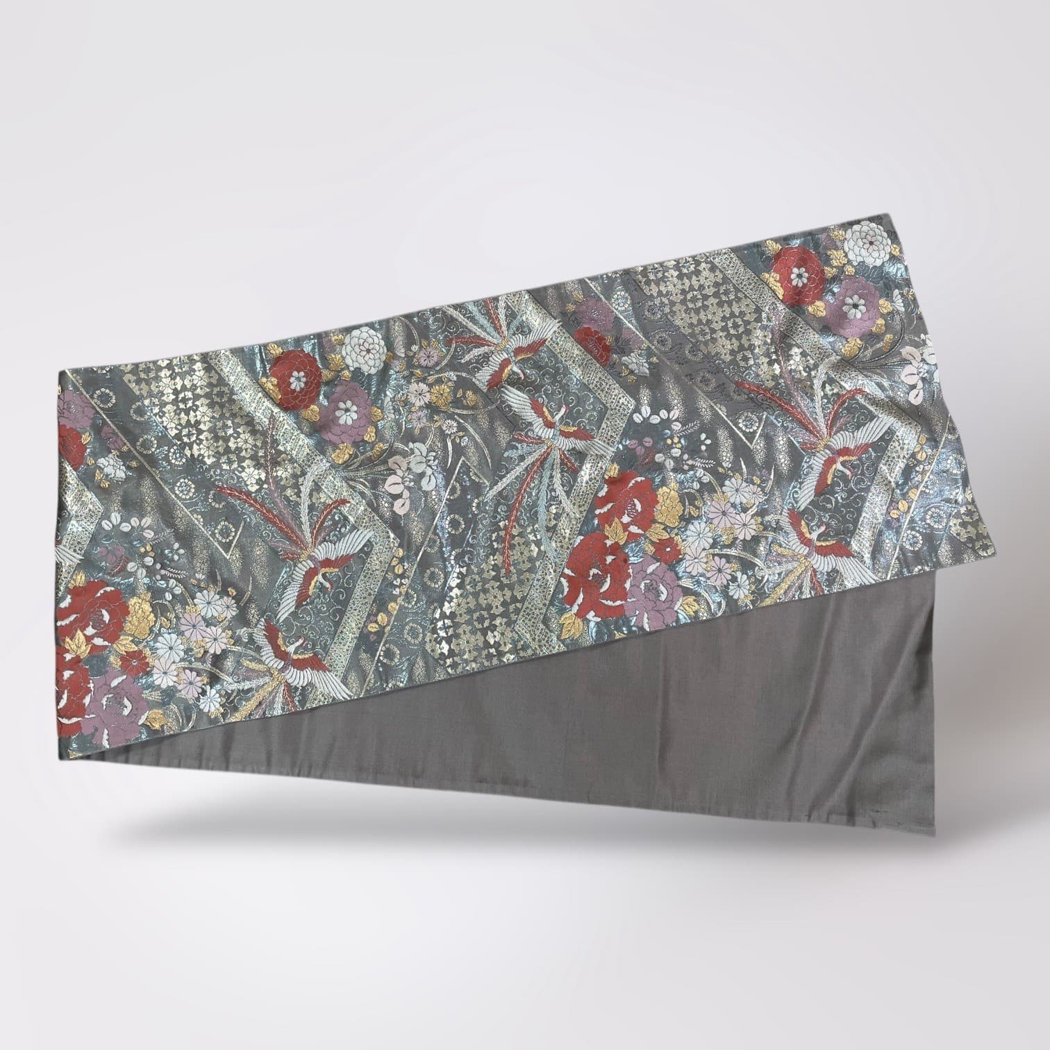Japanese Crane Table Runner 58” Gray Floral Asian Bird Dining Decor Oriental - Thumbnail 2