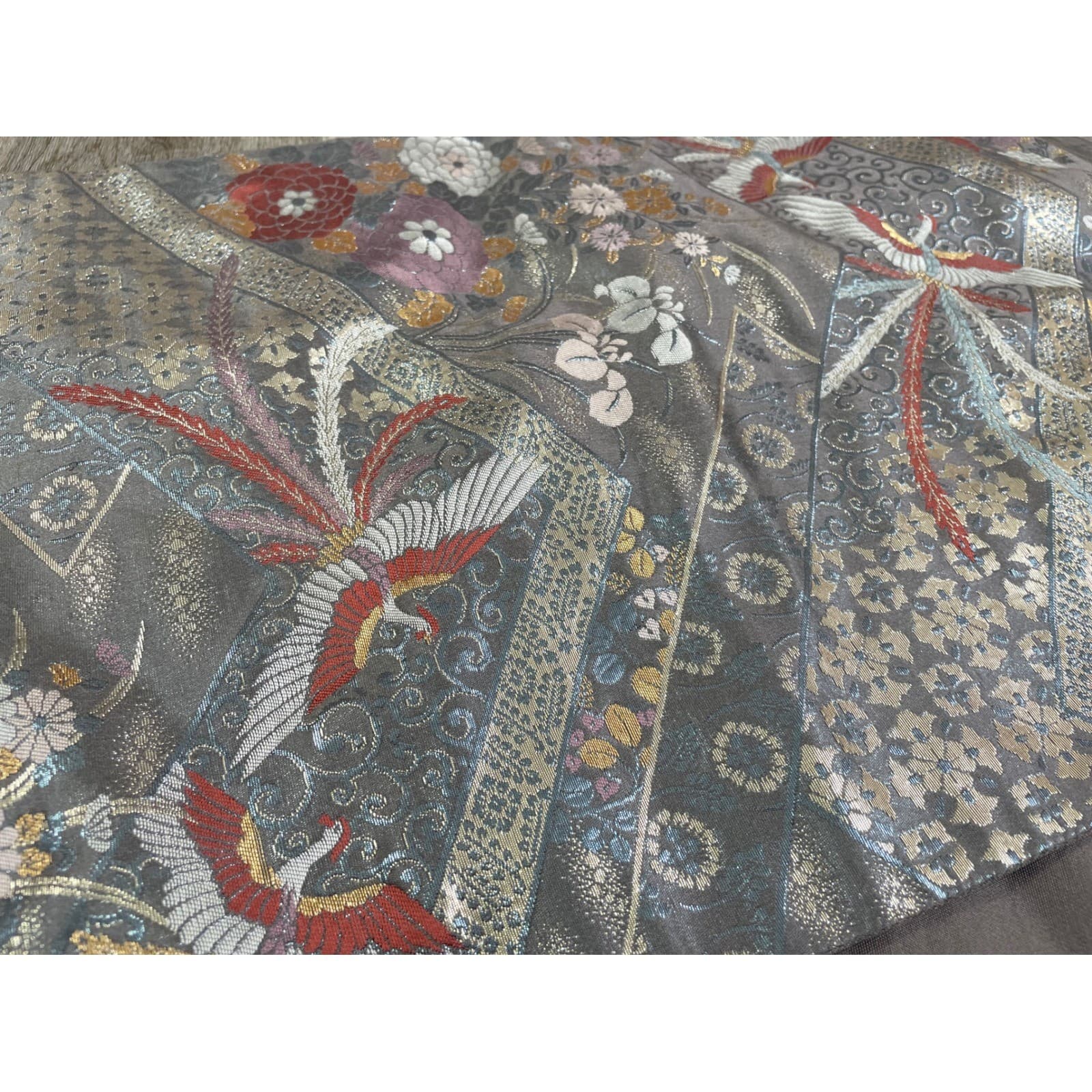 Japanese Crane Table Runner 58” Gray Floral Asian Bird Dining Decor Oriental - Thumbnail 7