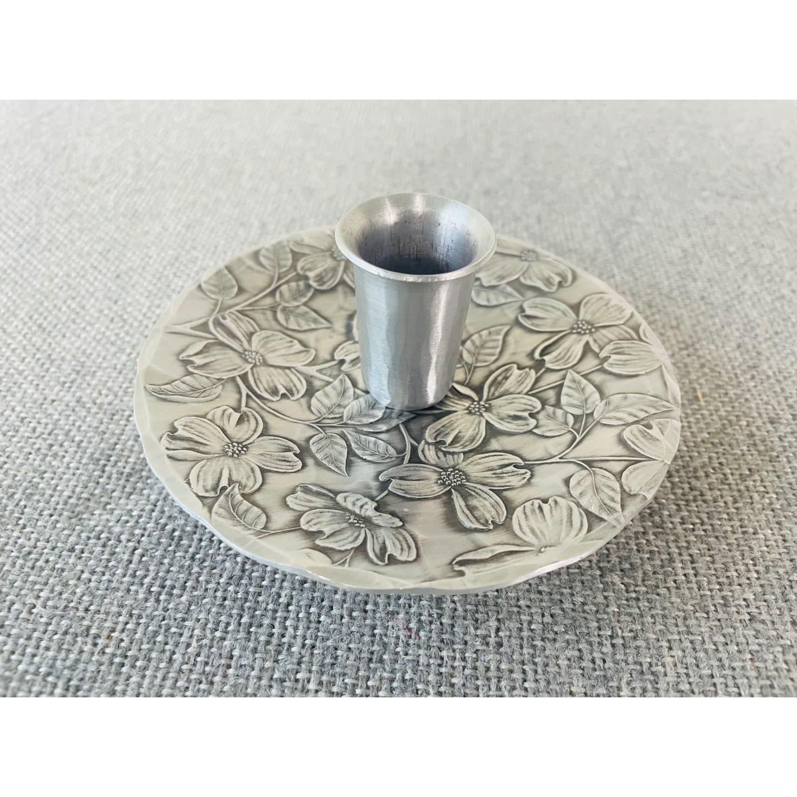 Wendell August Forge Handmade Aluminum Rose Floral Candle Holder Footed USA - Thumbnail 4