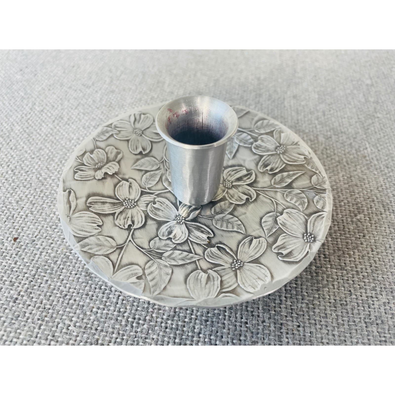 Wendell August Forge Handmade Aluminum Rose Floral Candle Holder Footed USA - Thumbnail 2