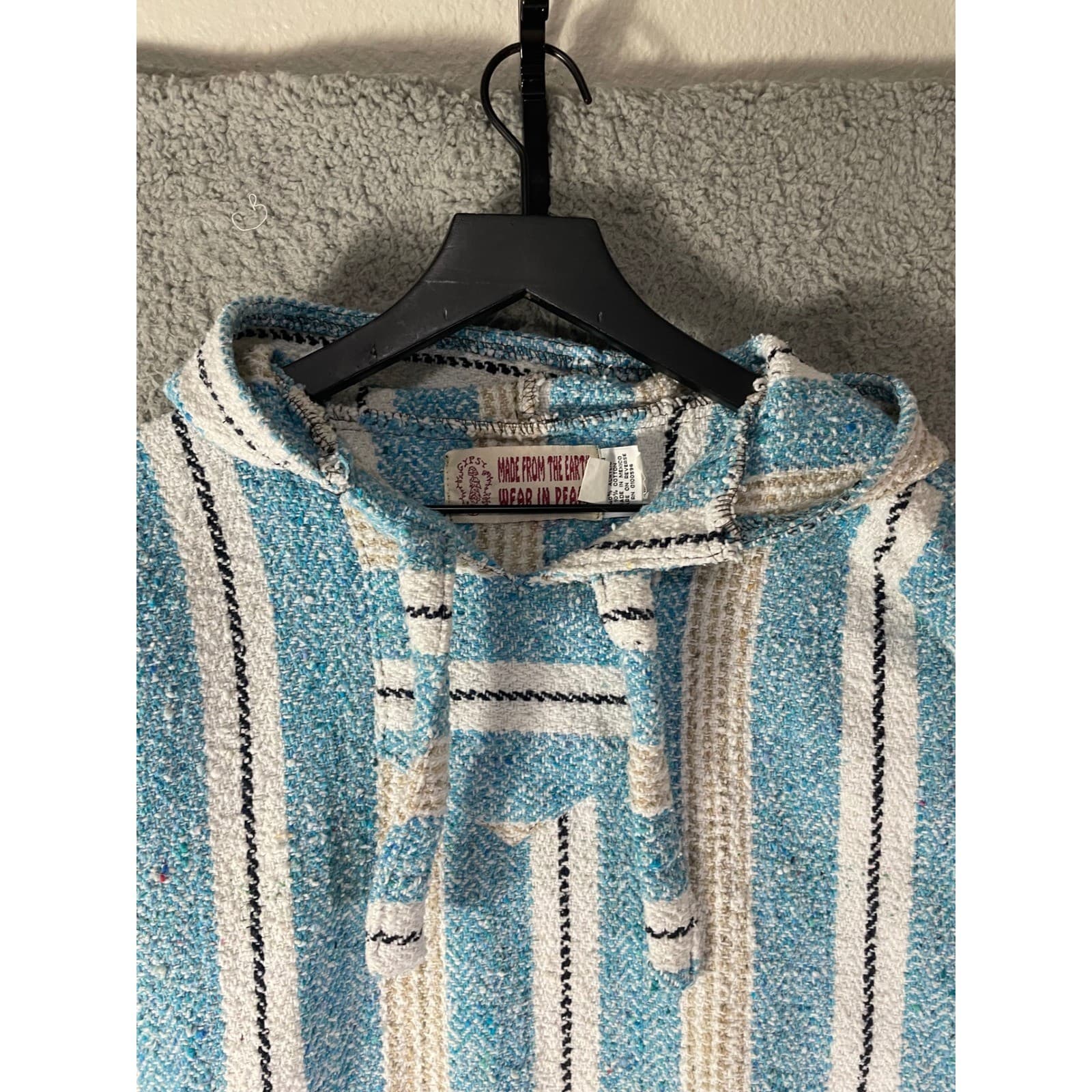 Baja Hoodie Mens Large Blue White Striped Surf Mexican Pullover Sweatshirt - Thumbnail 8