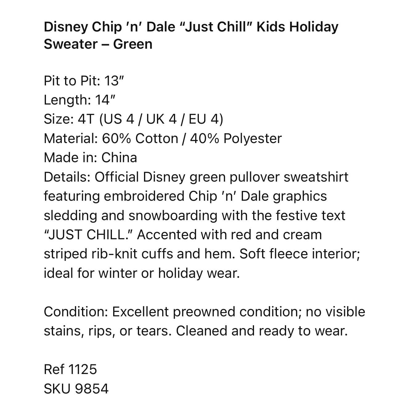 Disney Christmas Chip n Dale Just Chill Kids Holiday Sweatshirt Green 4T - Thumbnail 2