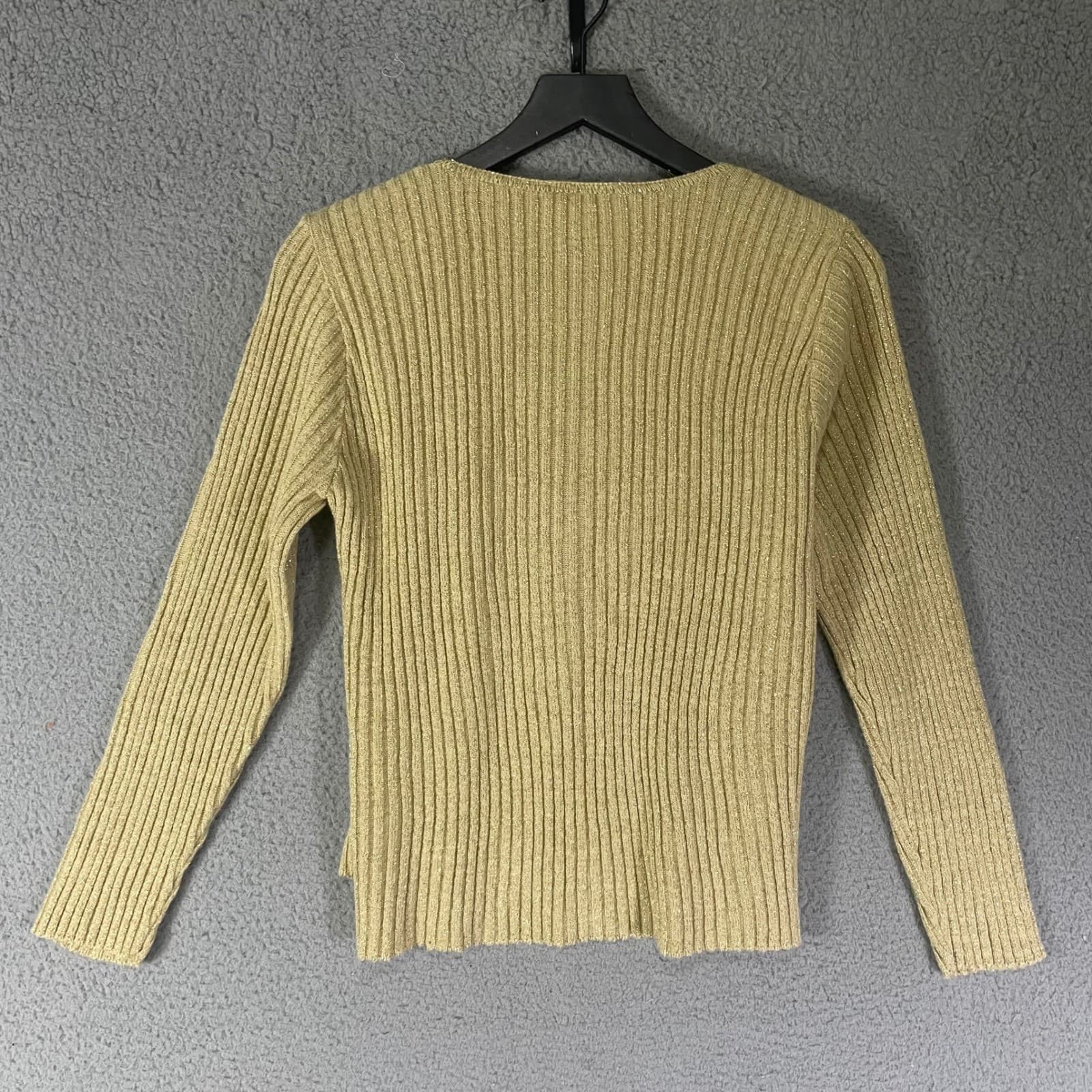 Womens Vintage Gold Metallic Cardigan Sweater Knit Button Front Casual Small Top - Thumbnail 10