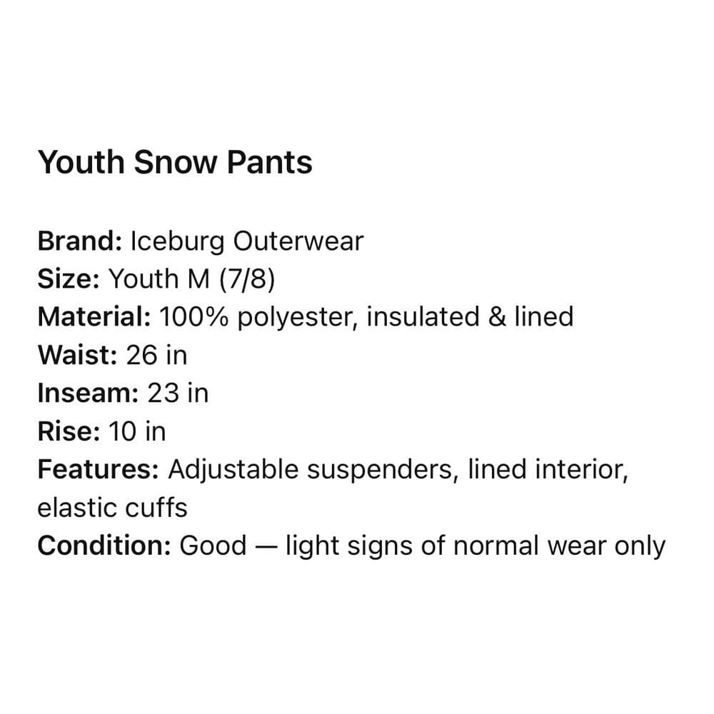 Iceburg Outerwear Youth Snow Pants Ski Bibs Size M 7 8 Black Insulated Lined - Thumbnail 3