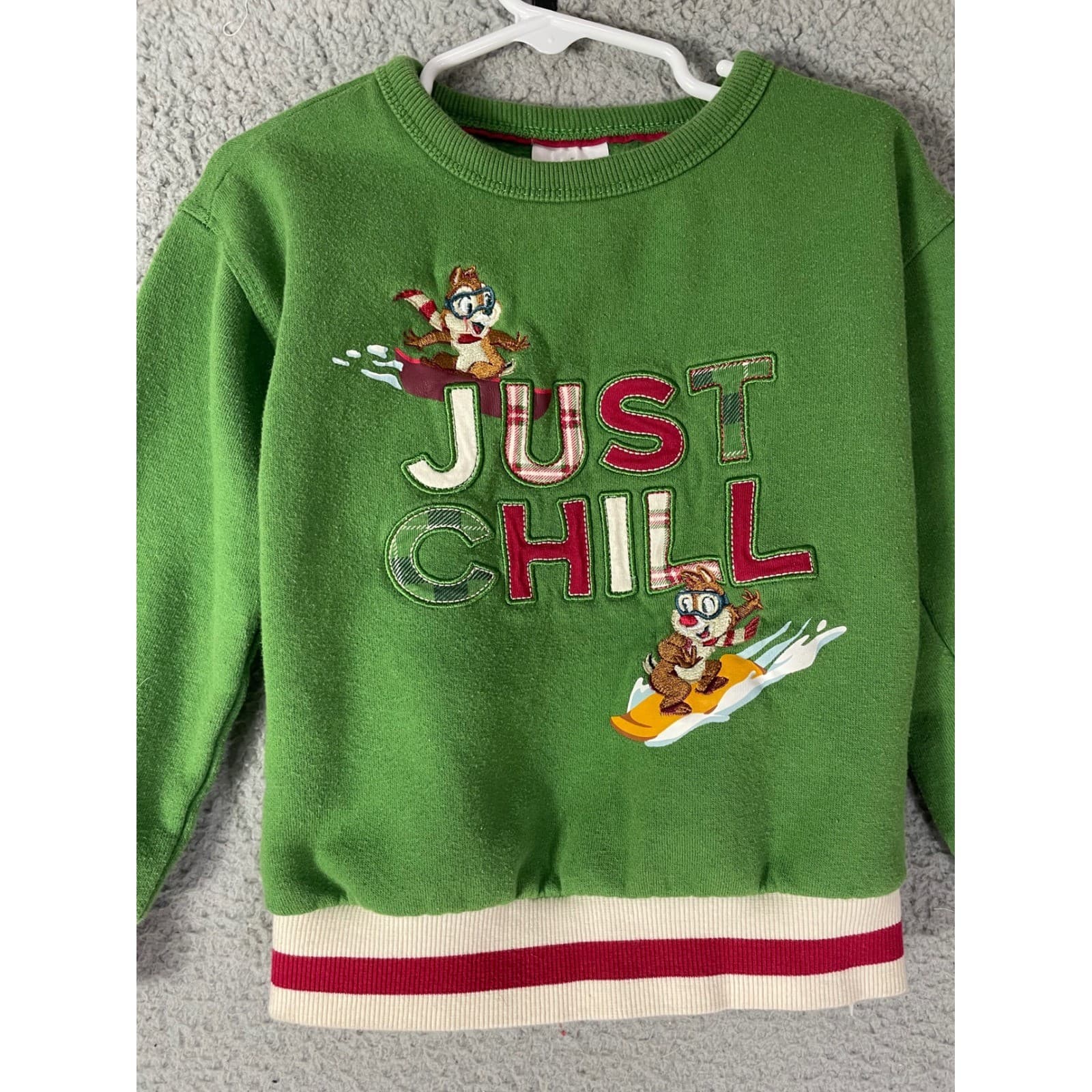 Disney Christmas Chip n Dale Just Chill Kids Holiday Sweatshirt Green 4T - Thumbnail 7