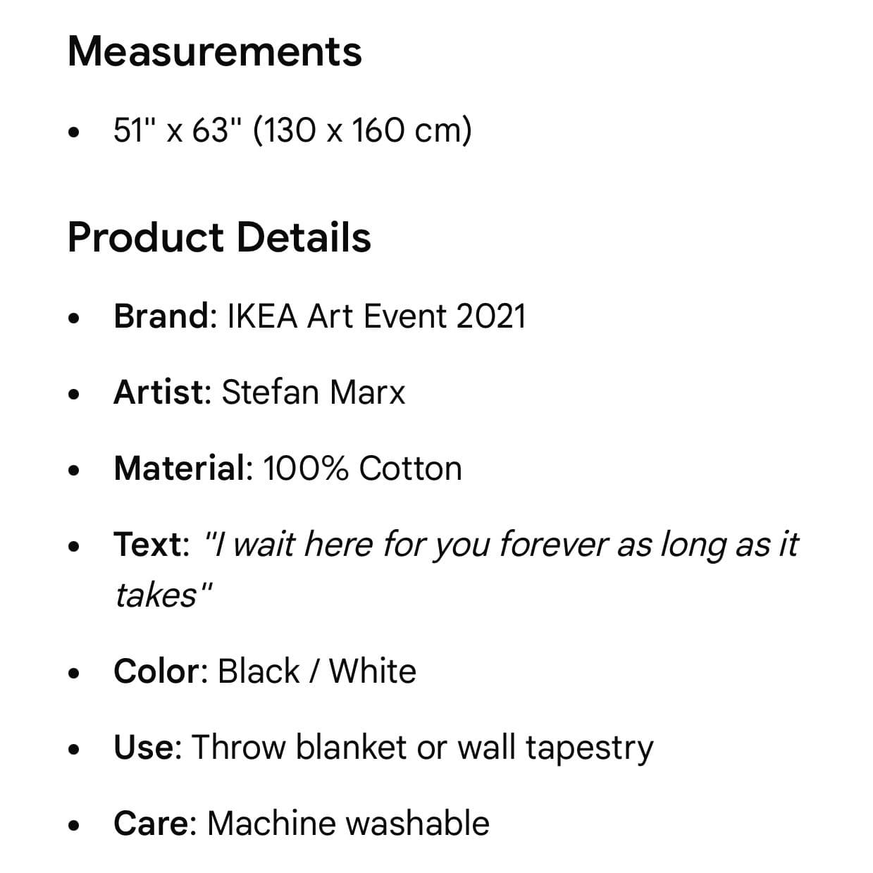 IKEA Art Event Stefan Marx Throw Blanket Black White 51x63 Cotton 2021 Quote Art - Thumbnail 2