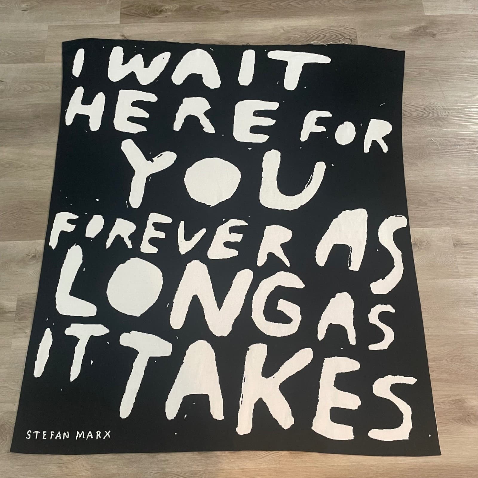IKEA Art Event Stefan Marx Throw Blanket Black White 51x63 Cotton 2021 Quote Art - Thumbnail 3