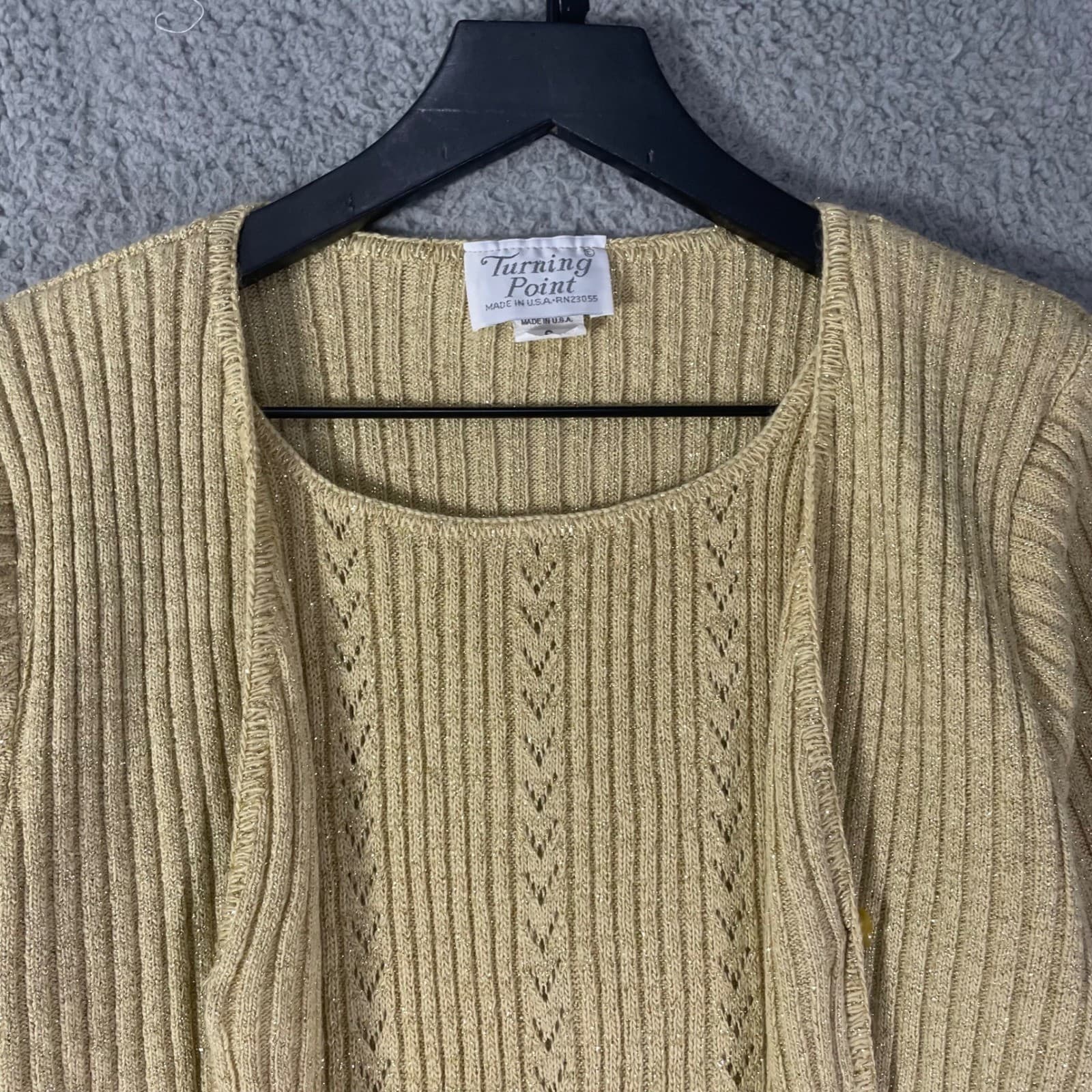Womens Vintage Gold Metallic Cardigan Sweater Knit Button Front Casual Small Top - Thumbnail 7