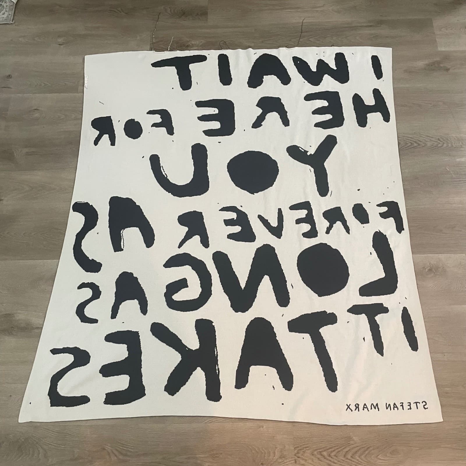 IKEA Art Event Stefan Marx Throw Blanket Black White 51x63 Cotton 2021 Quote Art - Thumbnail 6