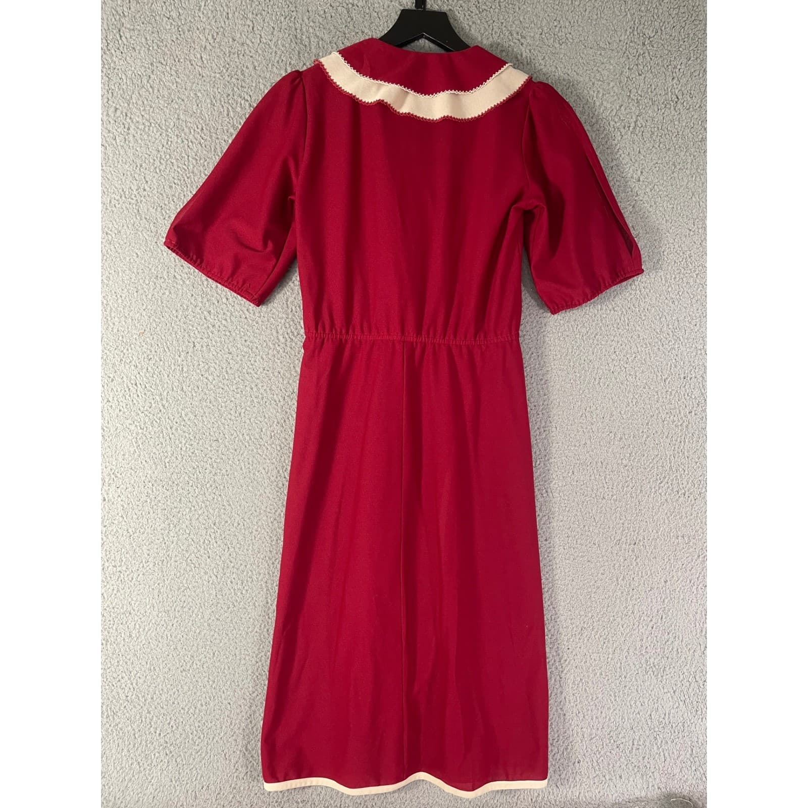 Vintage 70s How Sweet It Is Red Wrap Midi Dress Puff Sleeve Secretary Women's S - Thumbnail 13
