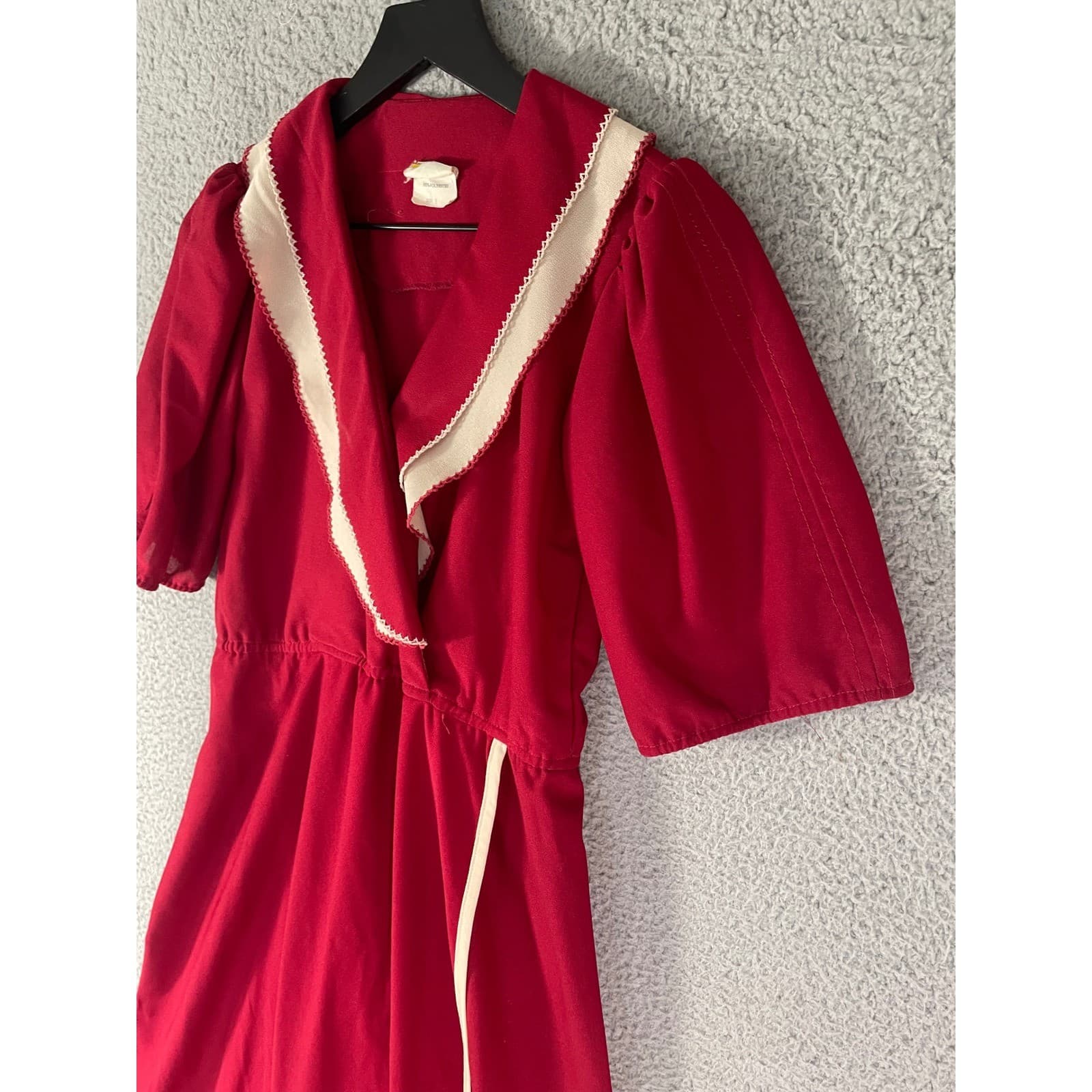Vintage 70s How Sweet It Is Red Wrap Midi Dress Puff Sleeve Secretary Women's S - Thumbnail 11