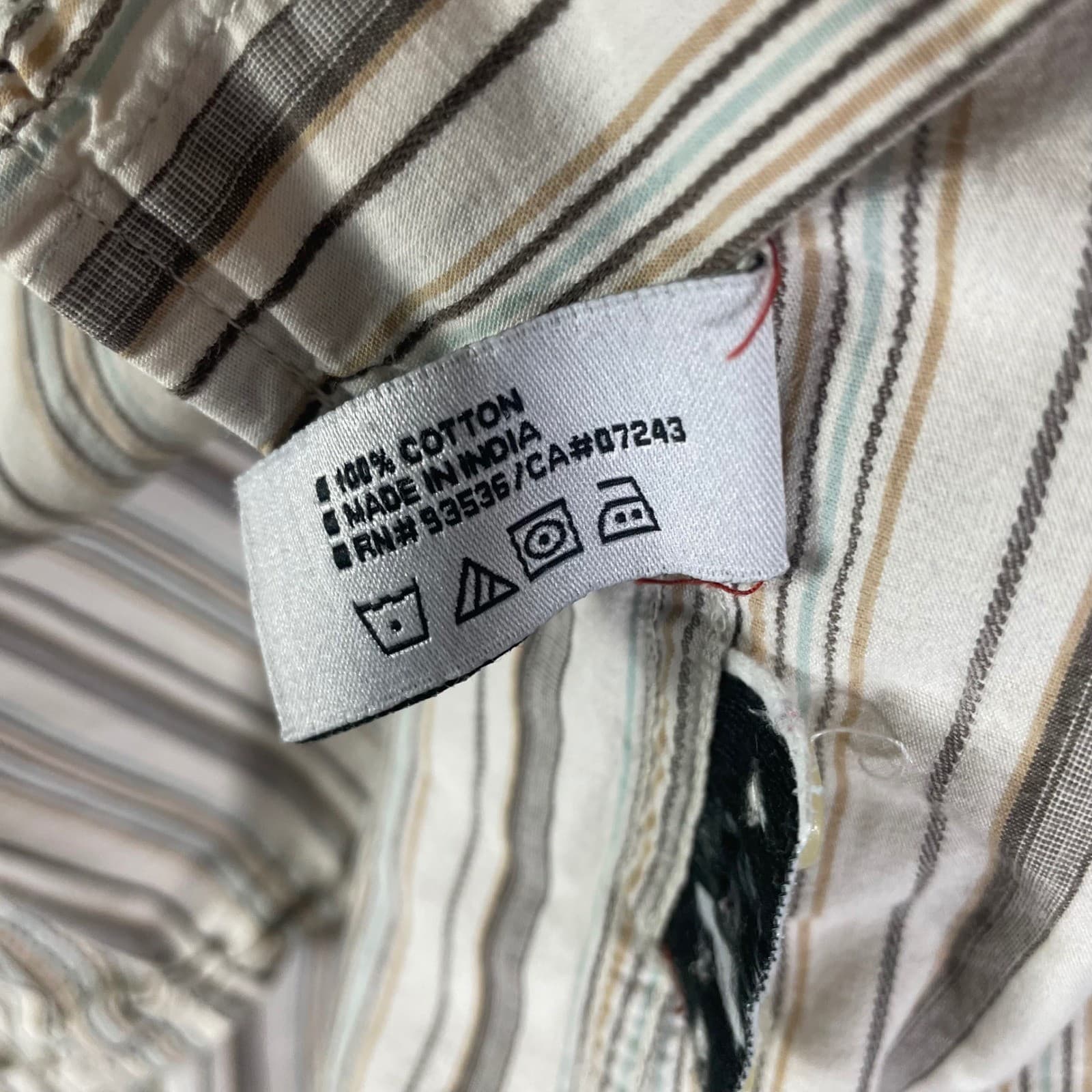 Mens Striped Button Down Shirt XXL Cotton Long Sleeve Casual Ecko Unltd Cream - Thumbnail 5