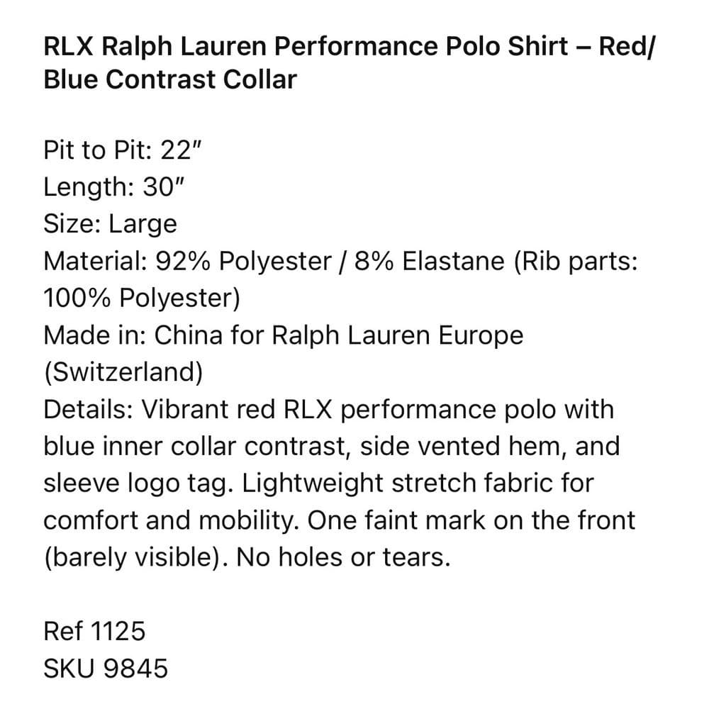 RLX Ralph Lauren Performance Polo Shirt Mens Large Red Blue Contrast Collar - Thumbnail 3