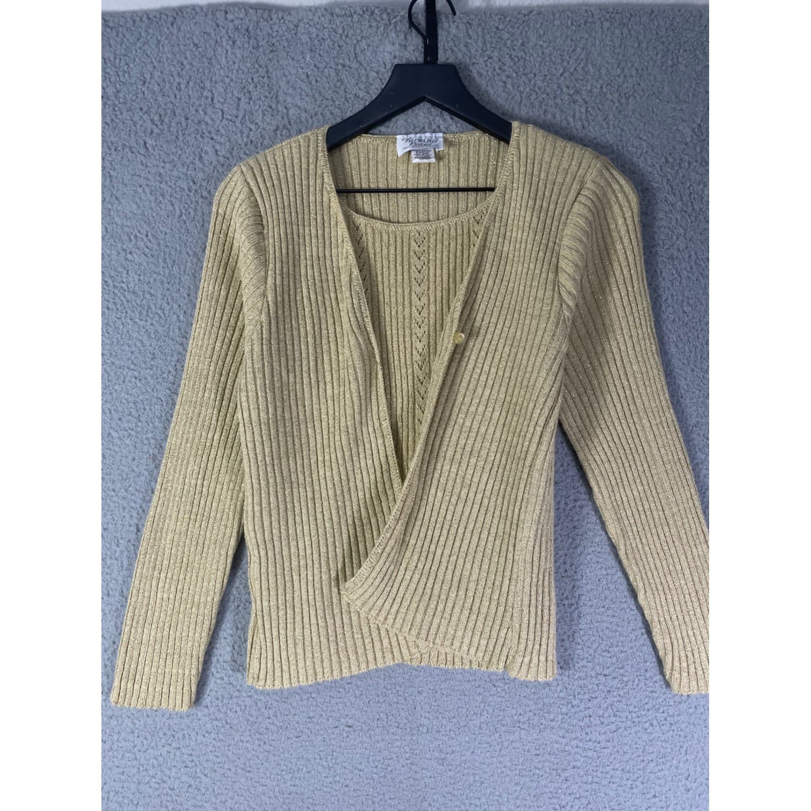 Womens Vintage Gold Metallic Cardigan Sweater Knit Button Front Casual Small Top - Thumbnail 9