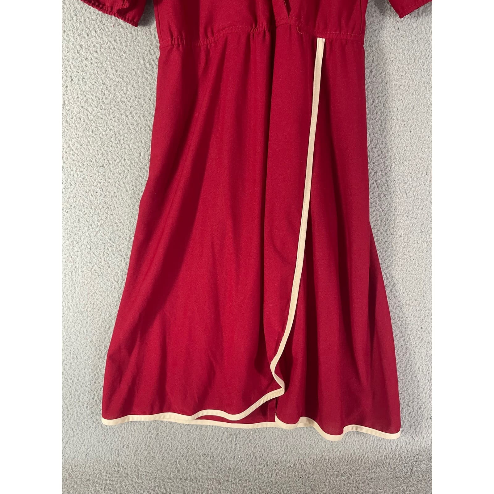Vintage 70s How Sweet It Is Red Wrap Midi Dress Puff Sleeve Secretary Women's S - Thumbnail 12