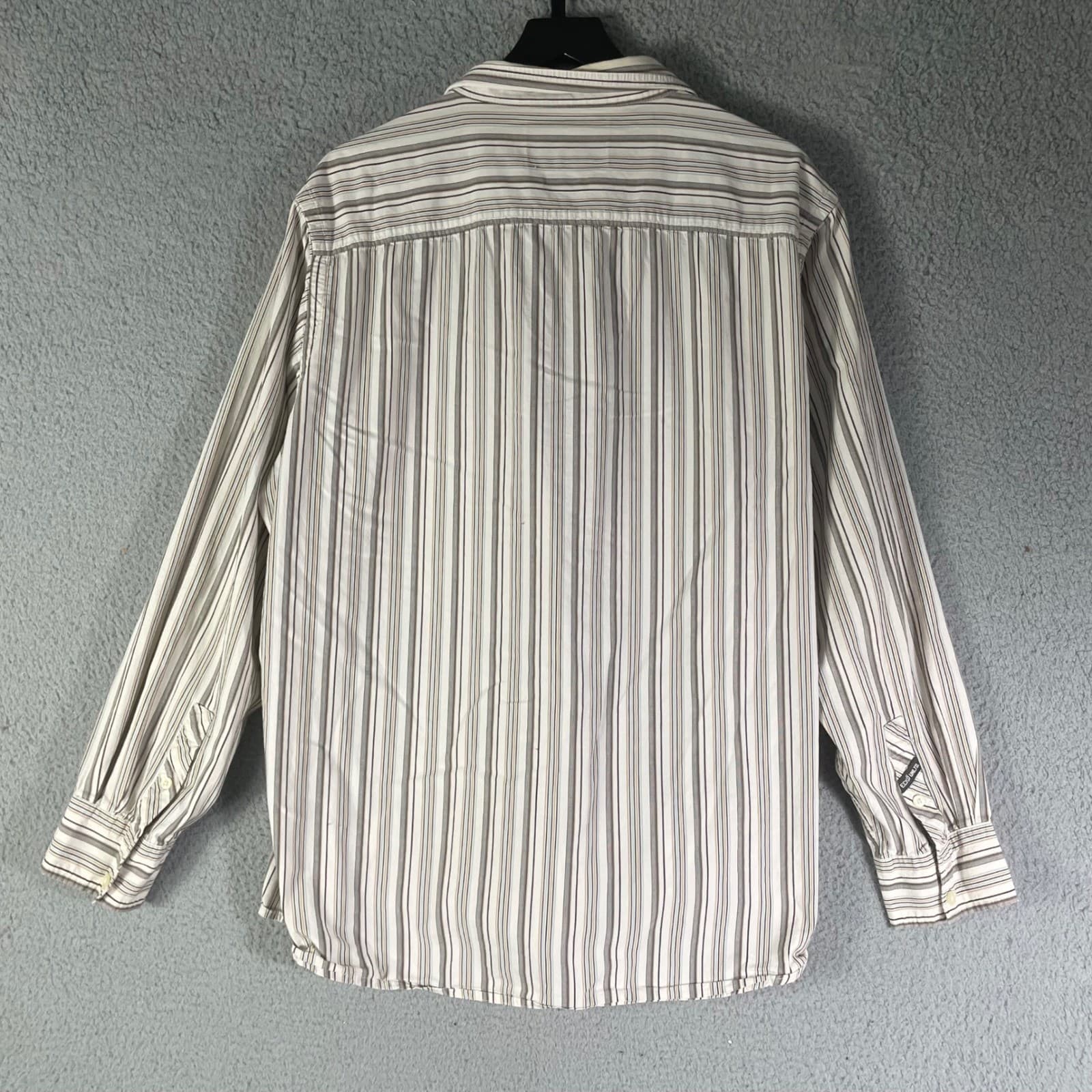 Mens Striped Button Down Shirt XXL Cotton Long Sleeve Casual Ecko Unltd Cream - Thumbnail 6