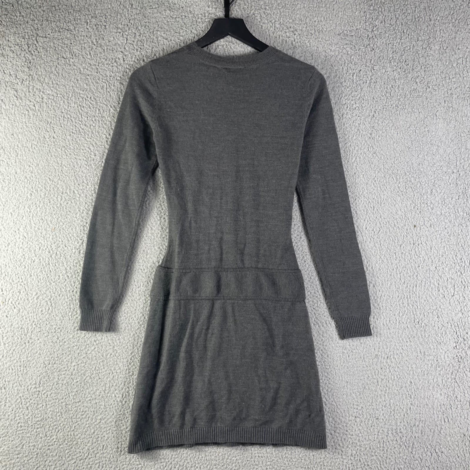 IZ Byer Gray Ribbed Knit Sweater Dress Womens S Brass Button Fit Flare Mini - Thumbnail 9
