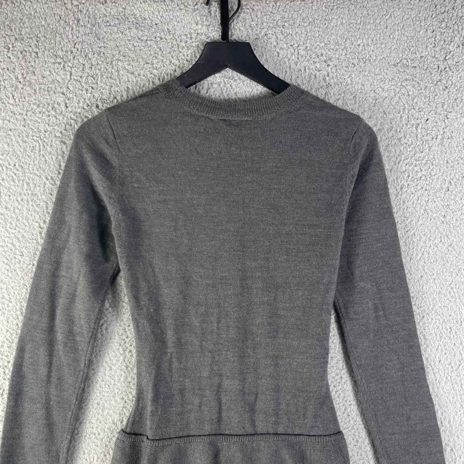 IZ Byer Gray Ribbed Knit Sweater Dress Womens S Brass Button Fit Flare Mini - Thumbnail 6