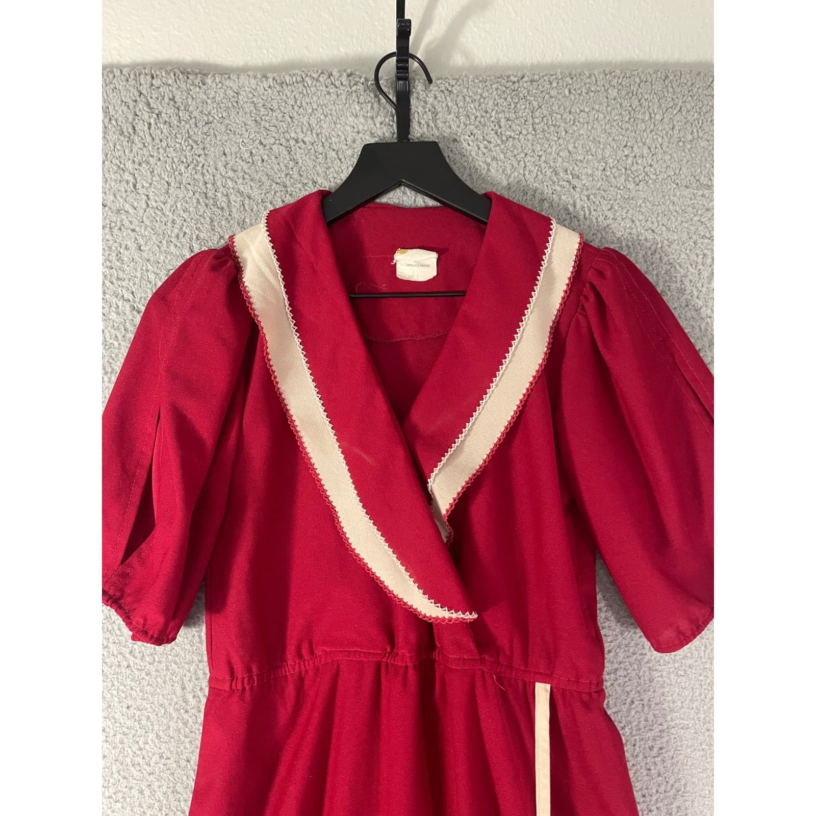 Vintage 70s How Sweet It Is Red Wrap Midi Dress Puff Sleeve Secretary Women's S - Thumbnail 8