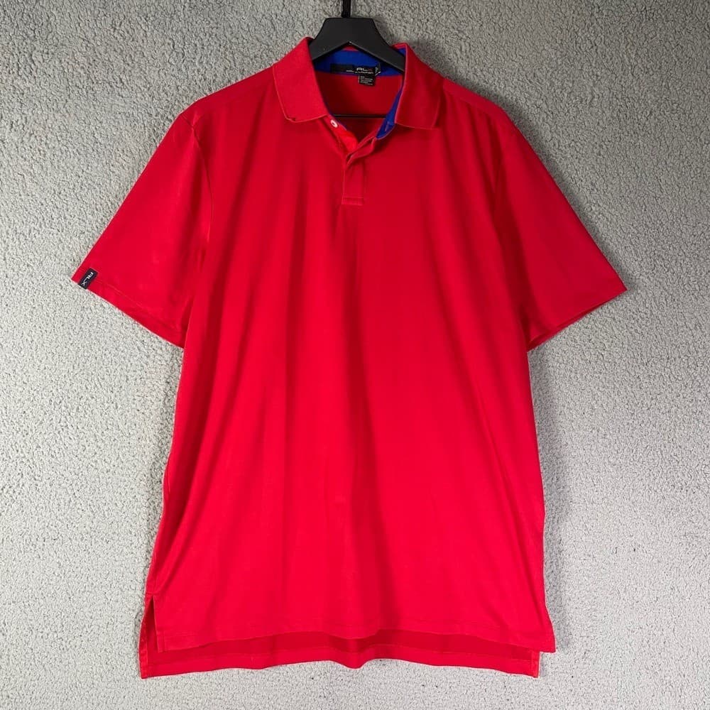 RLX Ralph Lauren Performance Polo Shirt Mens Large Red Blue Contrast Collar - Thumbnail 7