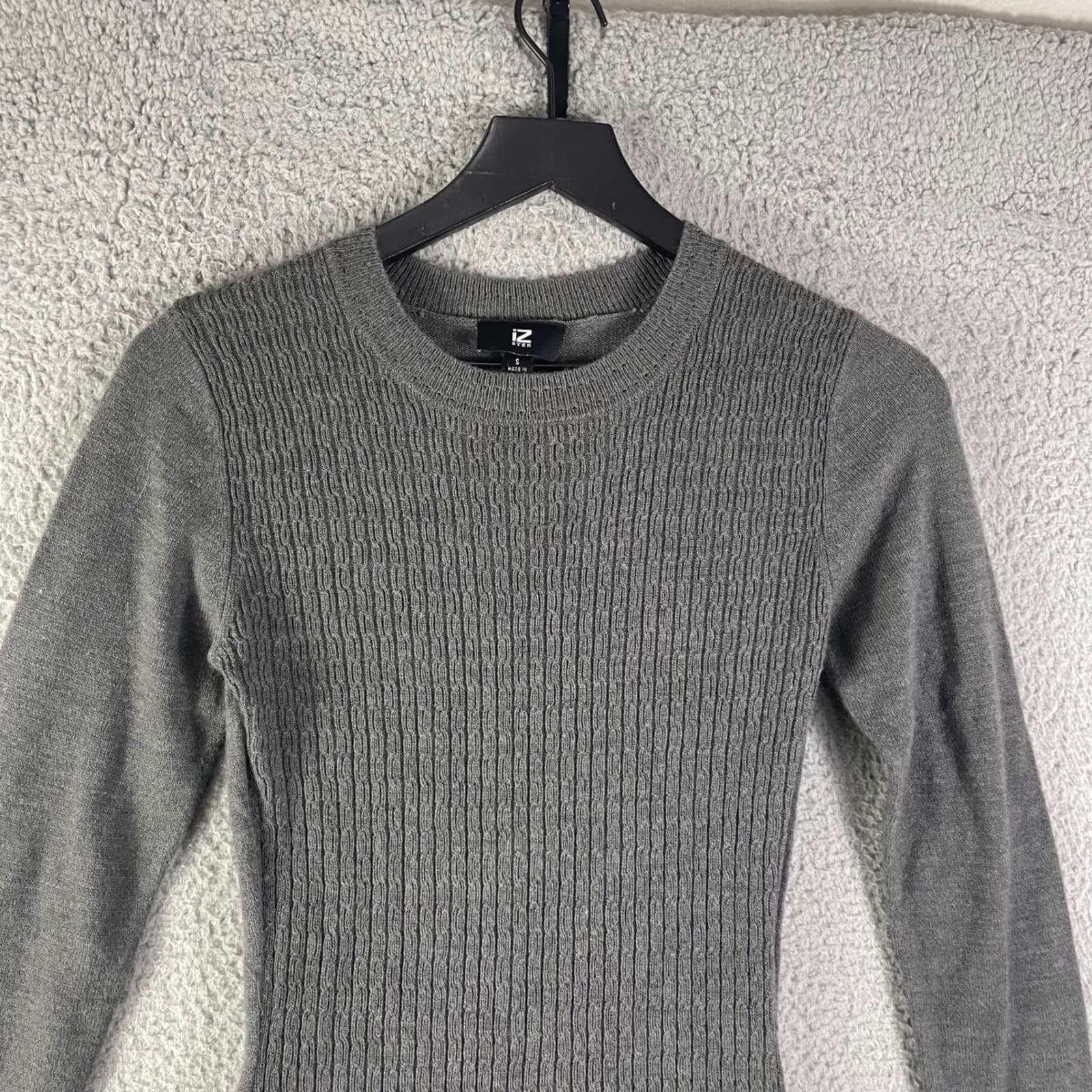 IZ Byer Gray Ribbed Knit Sweater Dress Womens S Brass Button Fit Flare Mini - Thumbnail 8