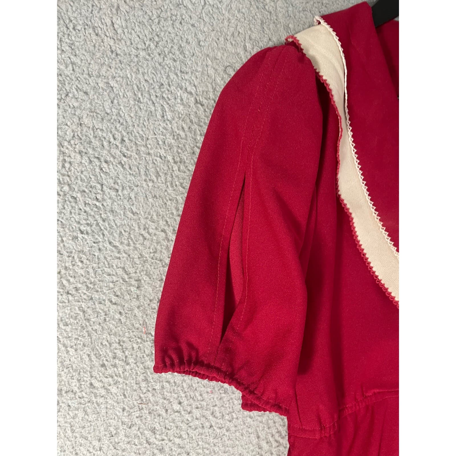 Vintage 70s How Sweet It Is Red Wrap Midi Dress Puff Sleeve Secretary Women's S - Thumbnail 10