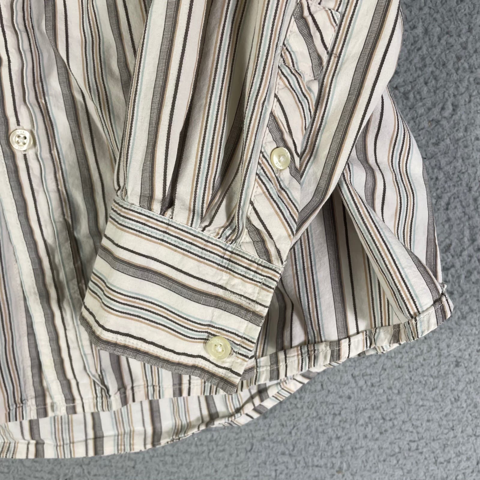 Mens Striped Button Down Shirt XXL Cotton Long Sleeve Casual Ecko Unltd Cream - Thumbnail 10