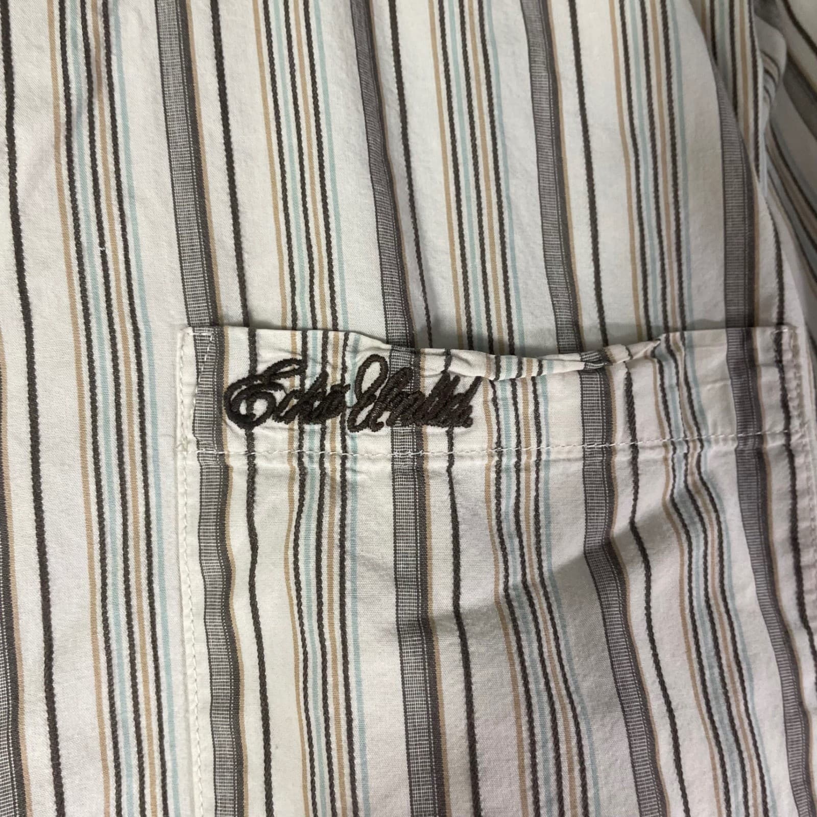 Mens Striped Button Down Shirt XXL Cotton Long Sleeve Casual Ecko Unltd Cream - Thumbnail 8