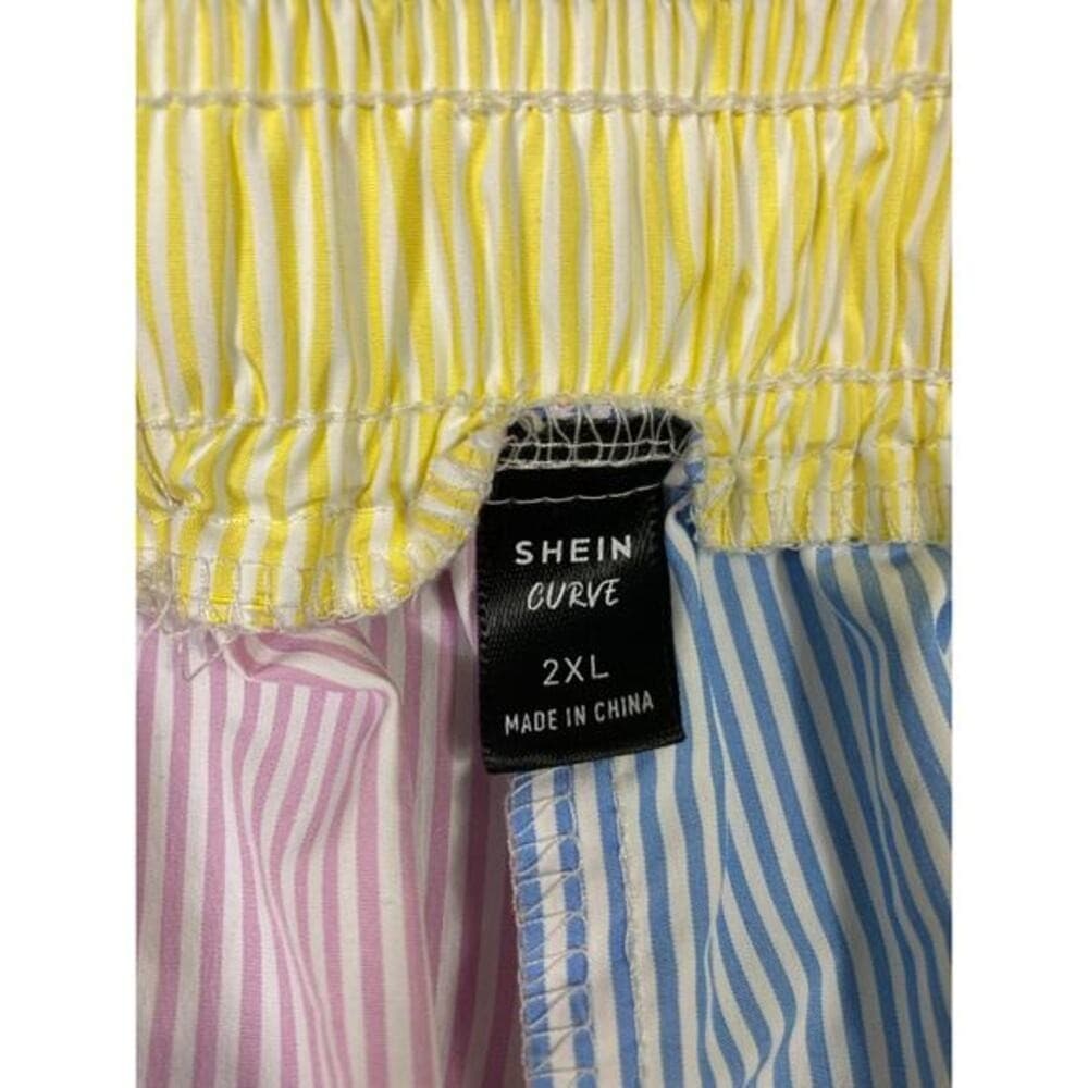 SHEIN Curve Plus Size 2XL Striped Colorblock Shorts Multicolor Casual Summer - Thumbnail 8