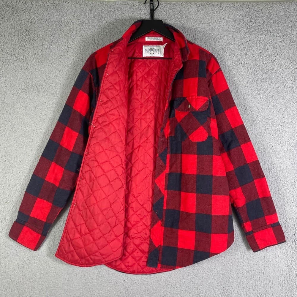 Vintage Buffalo Plaid Quilted Flannel Jacket Mens L Red Black Workwear Coat - Thumbnail 5