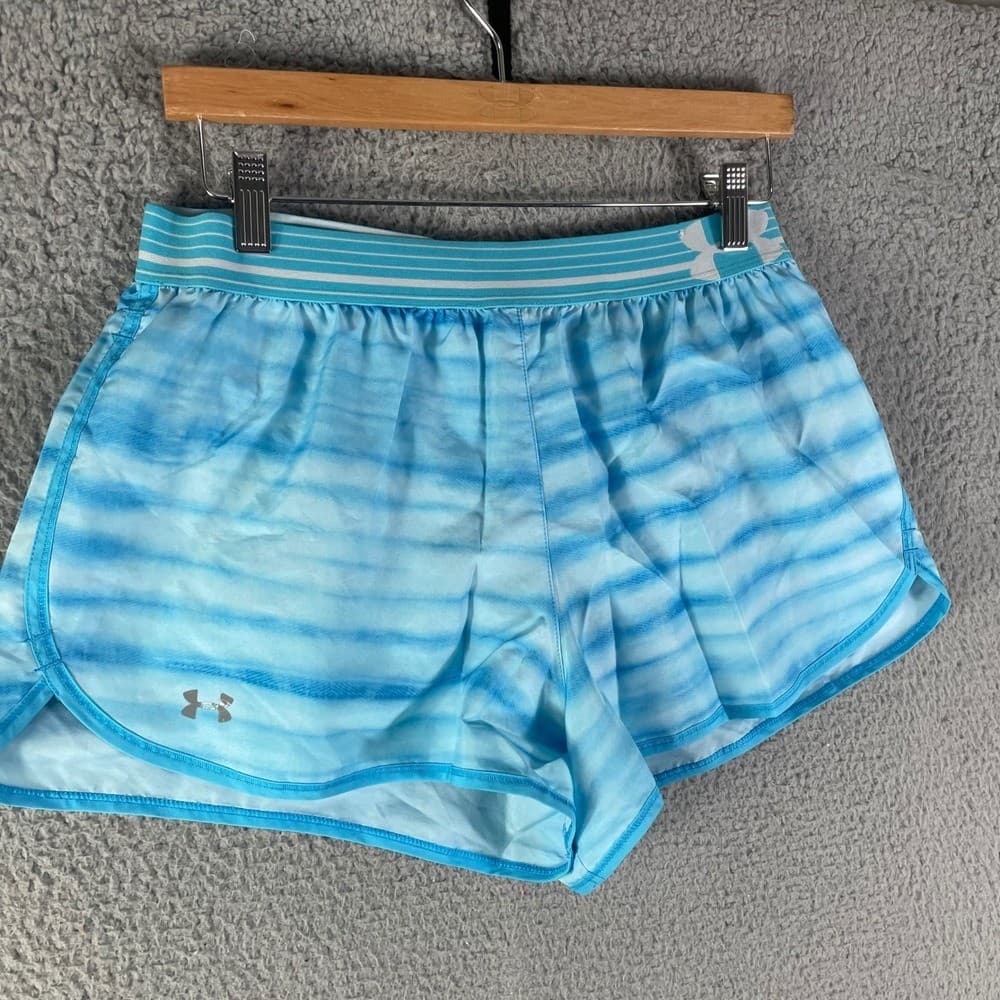 Under Armour HeatGear Running Shorts Womens M Blue Striped Athletic Lined - Thumbnail 8
