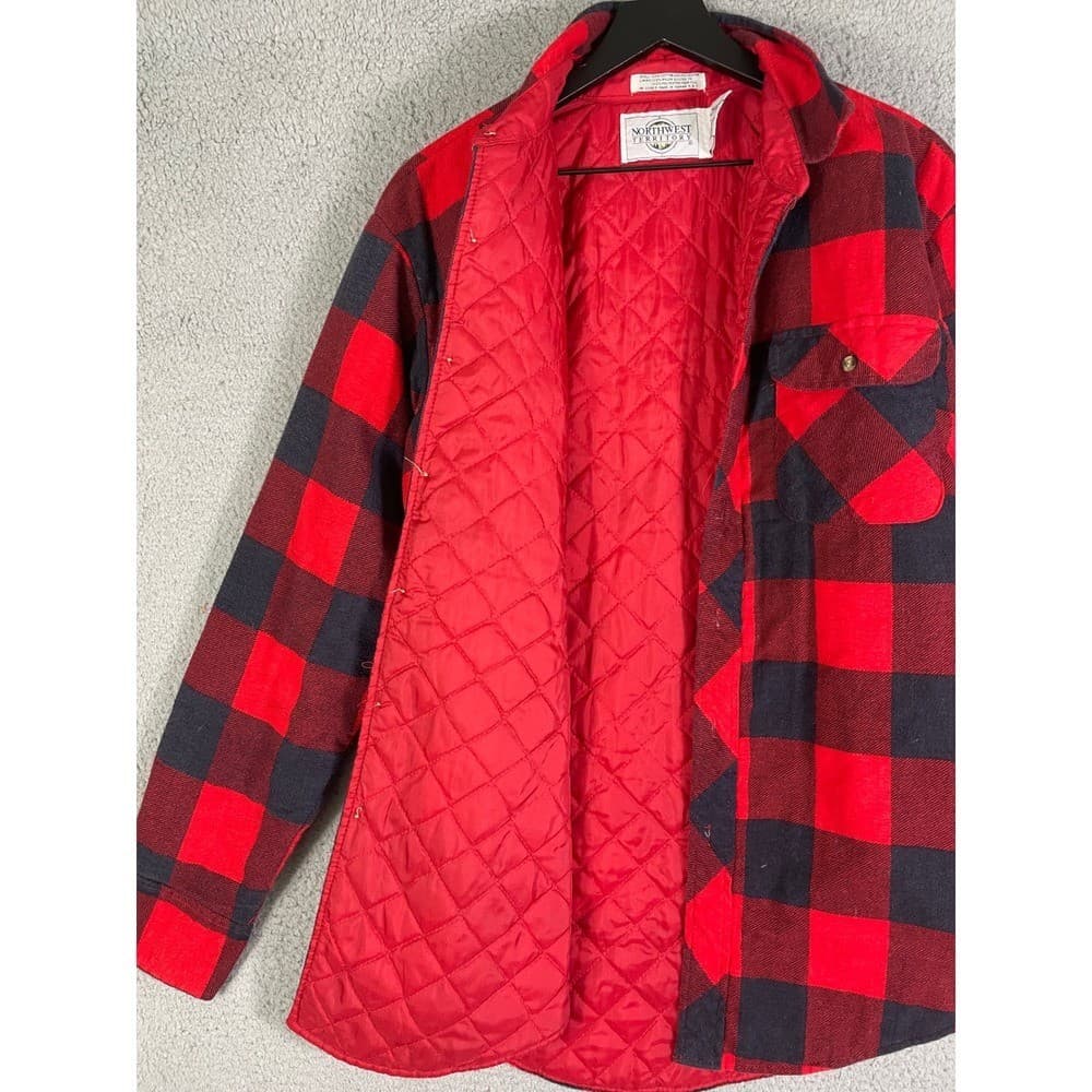Vintage Buffalo Plaid Quilted Flannel Jacket Mens L Red Black Workwear Coat - Thumbnail 9