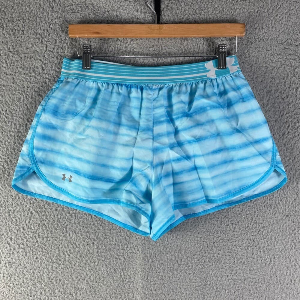 Under Armour HeatGear Running Shorts Womens M Blue Striped Athletic Lined - Thumbnail 6
